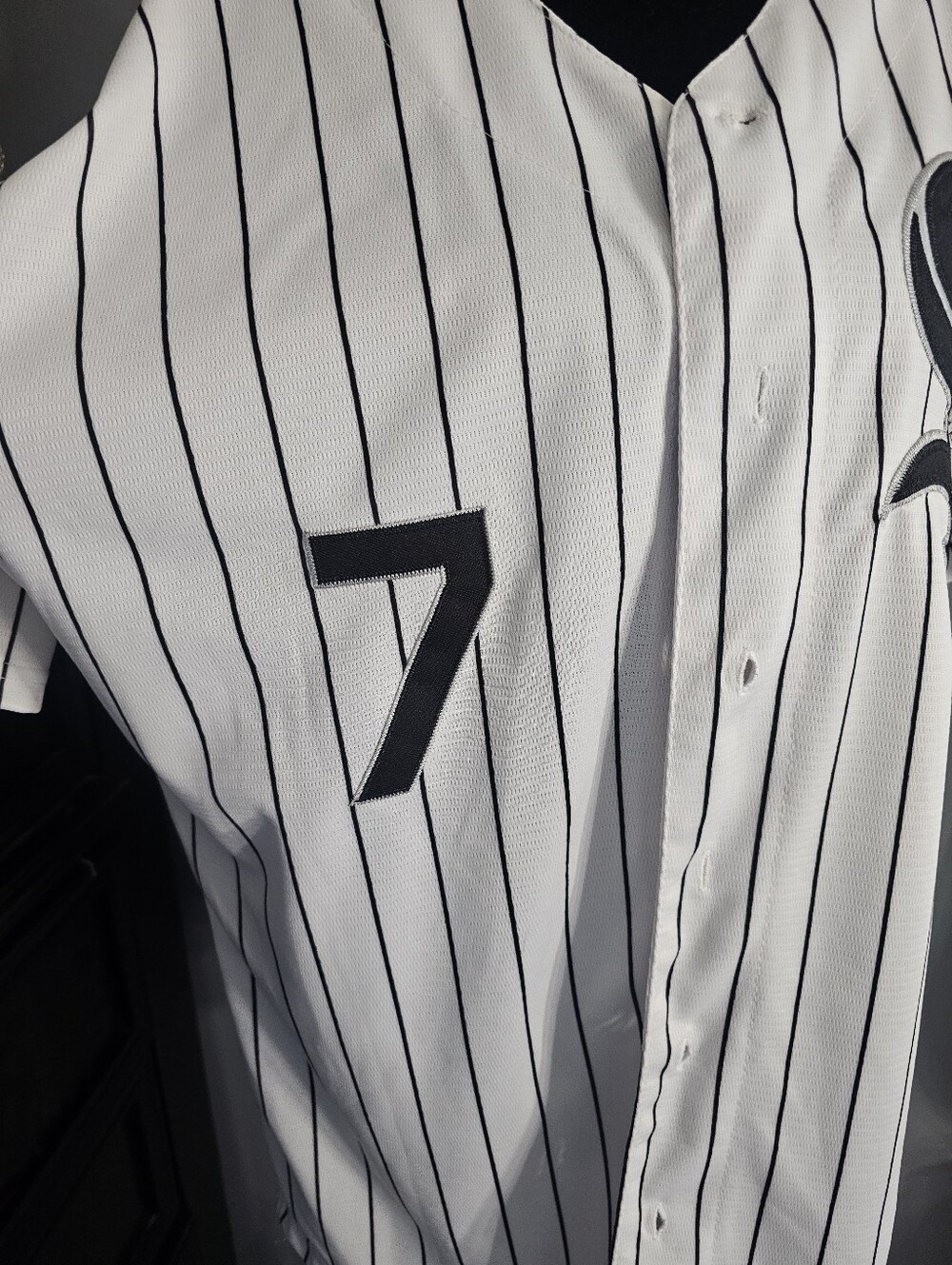 Majestic White Sox White & Black Pinstripe Baseball Jersey - Picture 3 of 6